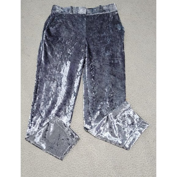 Topshop‎ Womens Silver Gray Bonded Velvet Pants Mid Rise Straight Leg Size 6 - Picture 4 of 14